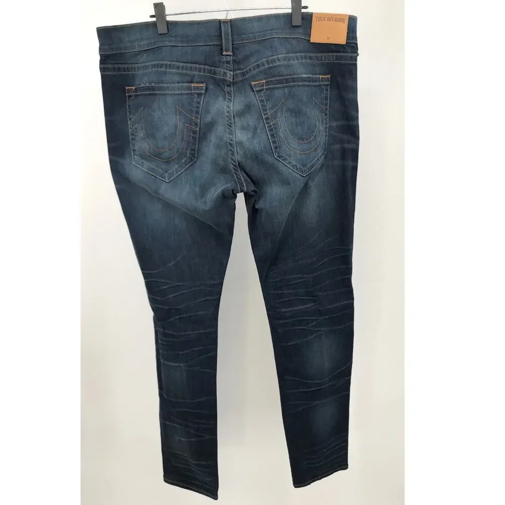 True Religion Mens Rocco Dark Wash Relaxed Skinny Button Fly Jeans 42